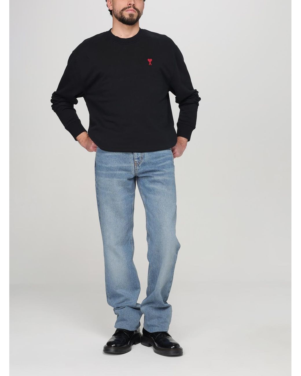 AMI Blue Crew-Neck Sweatshirt With Mini Logo for men