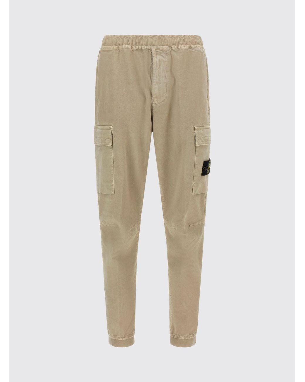 Stone Island Natural Slim Fit Stretch Technical Fabric Cargo Trousers With Compass Logo for men