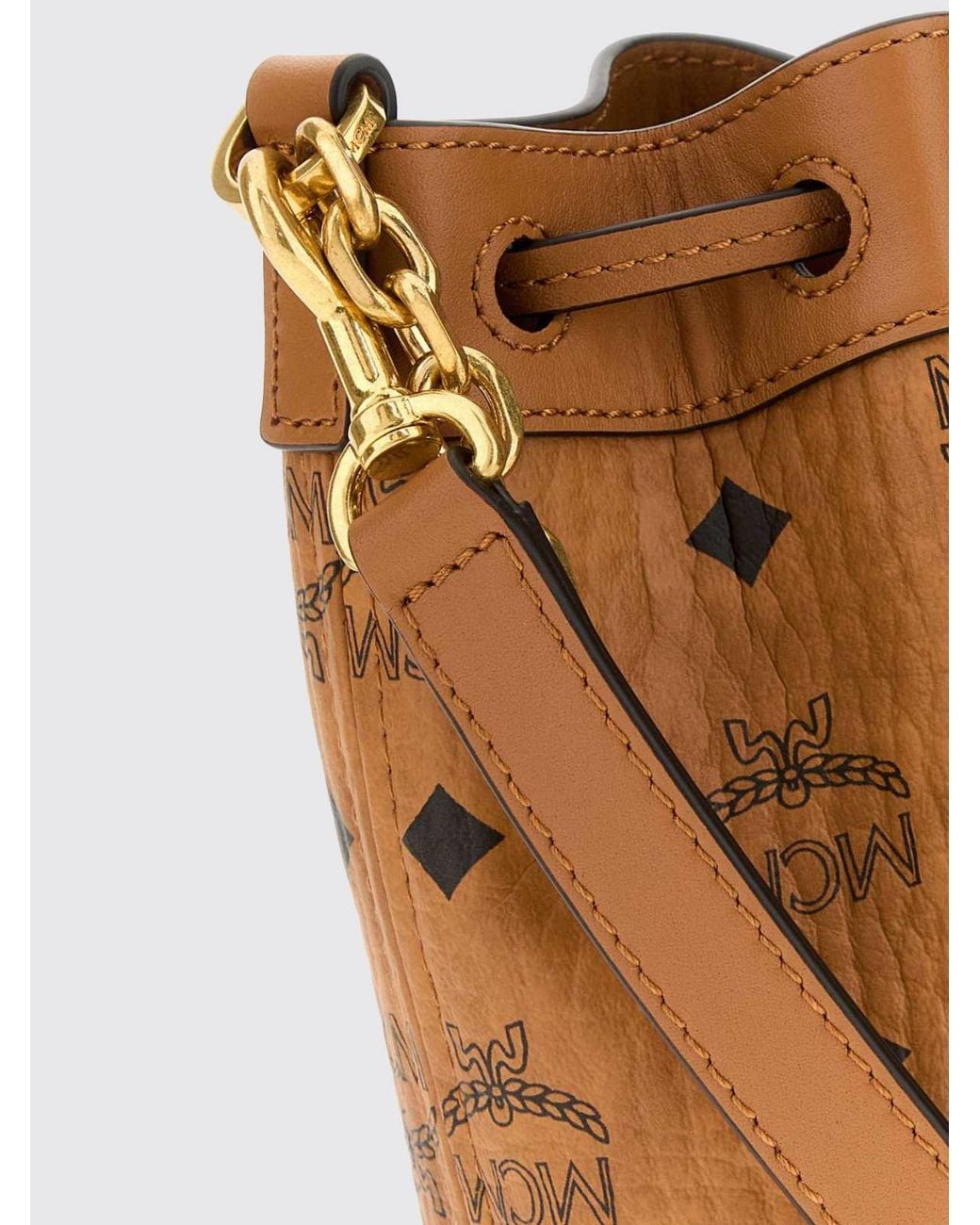 MCM Brown Dessau Visetos Monogram Coated Cotton Bucket Bag With Drawstring for men
