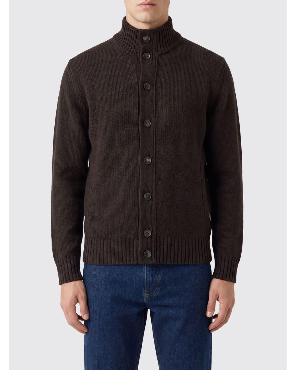Zanone Black Virgin Wool Turtleneck Cardigan With Ribbed Trims for men