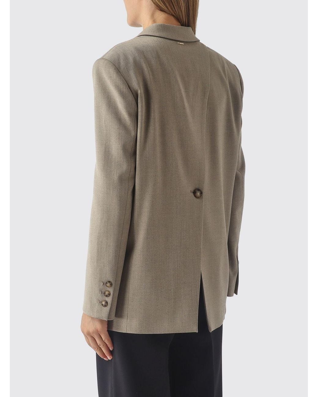 Twinset Natural Single-Breasted Cropped Satin Blazer With Lapel Collar And Flap Pockets