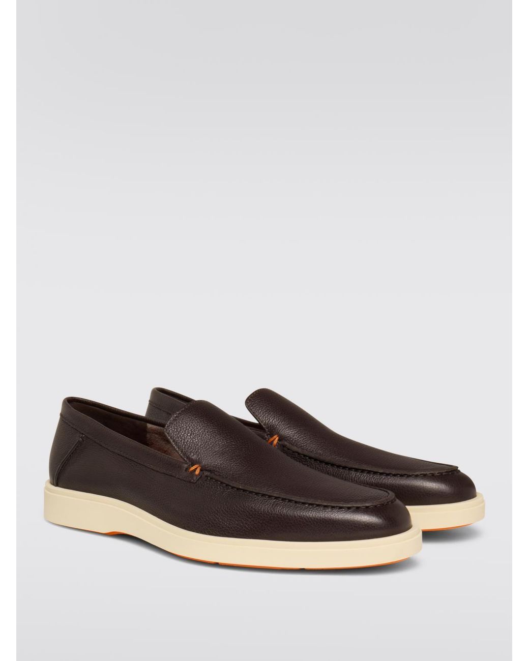 Santoni Brown Grain Leather Loafers for men