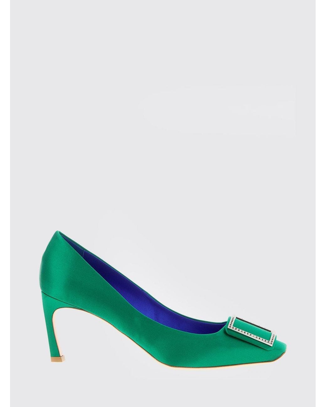 Roger Vivier Green Trompette Satin Pumps With Jewel Buckle