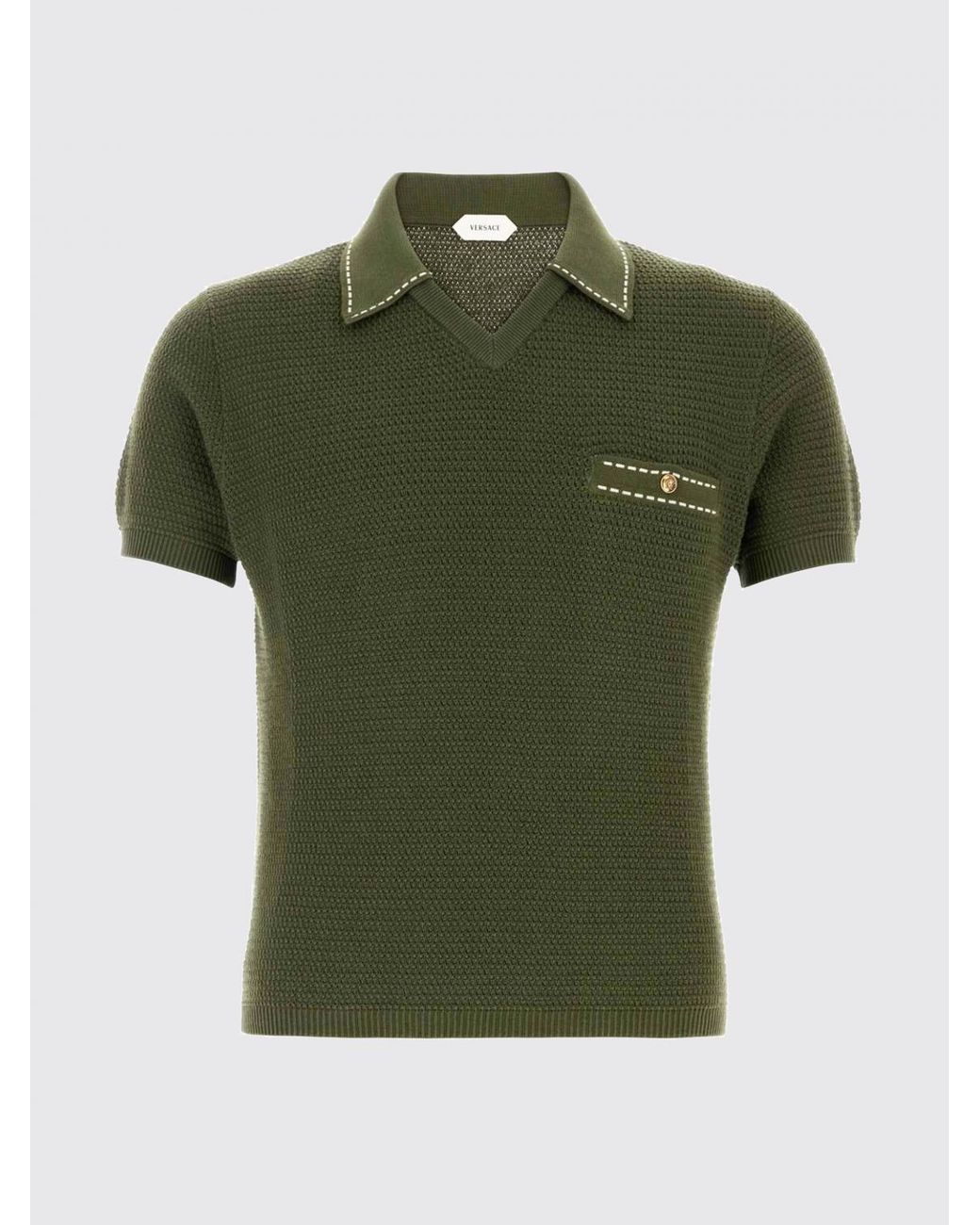 Polo De Punto De Algodón Versace de hombre de color Green