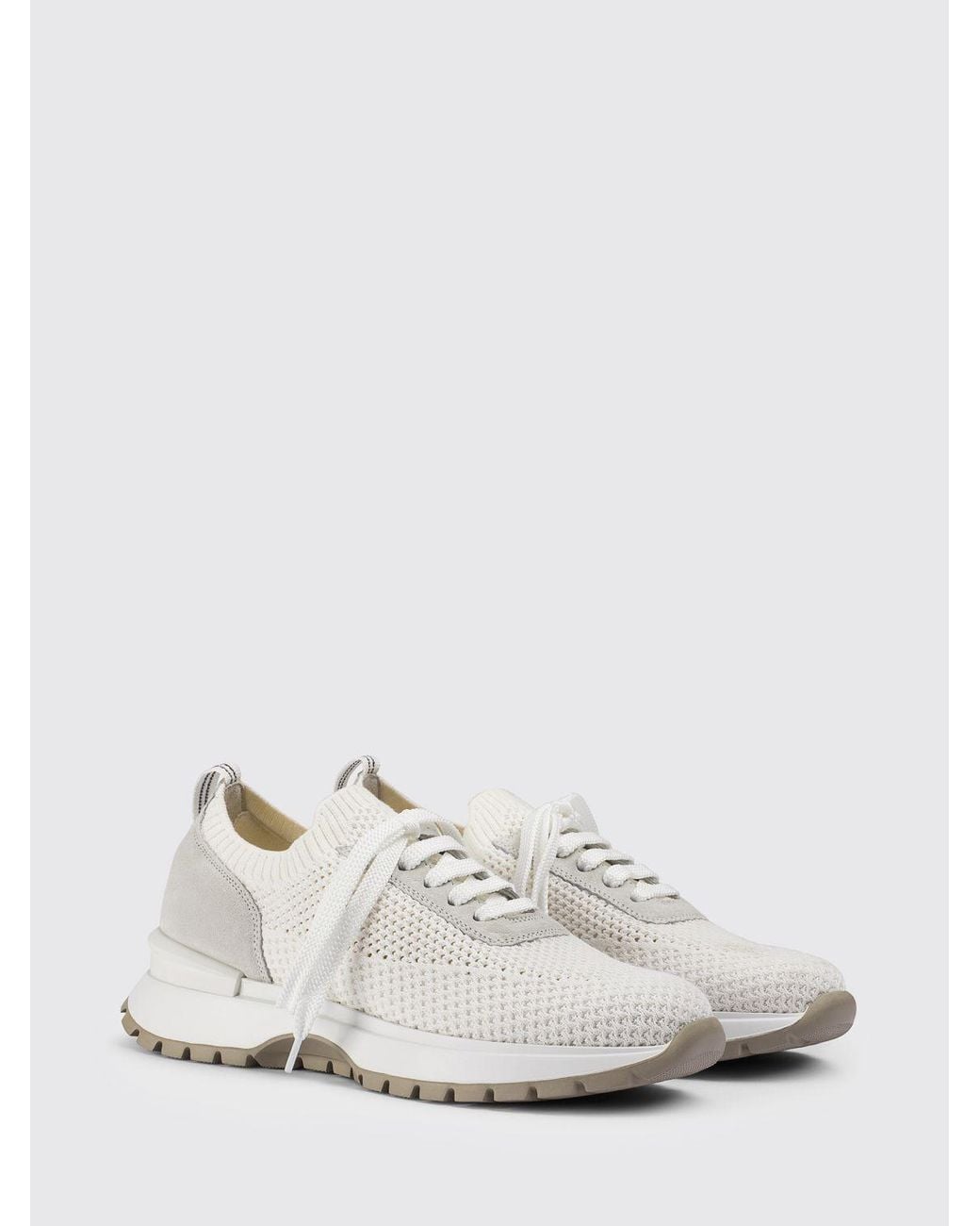 Doucal's White Crochet Knit And Suede Sneakers