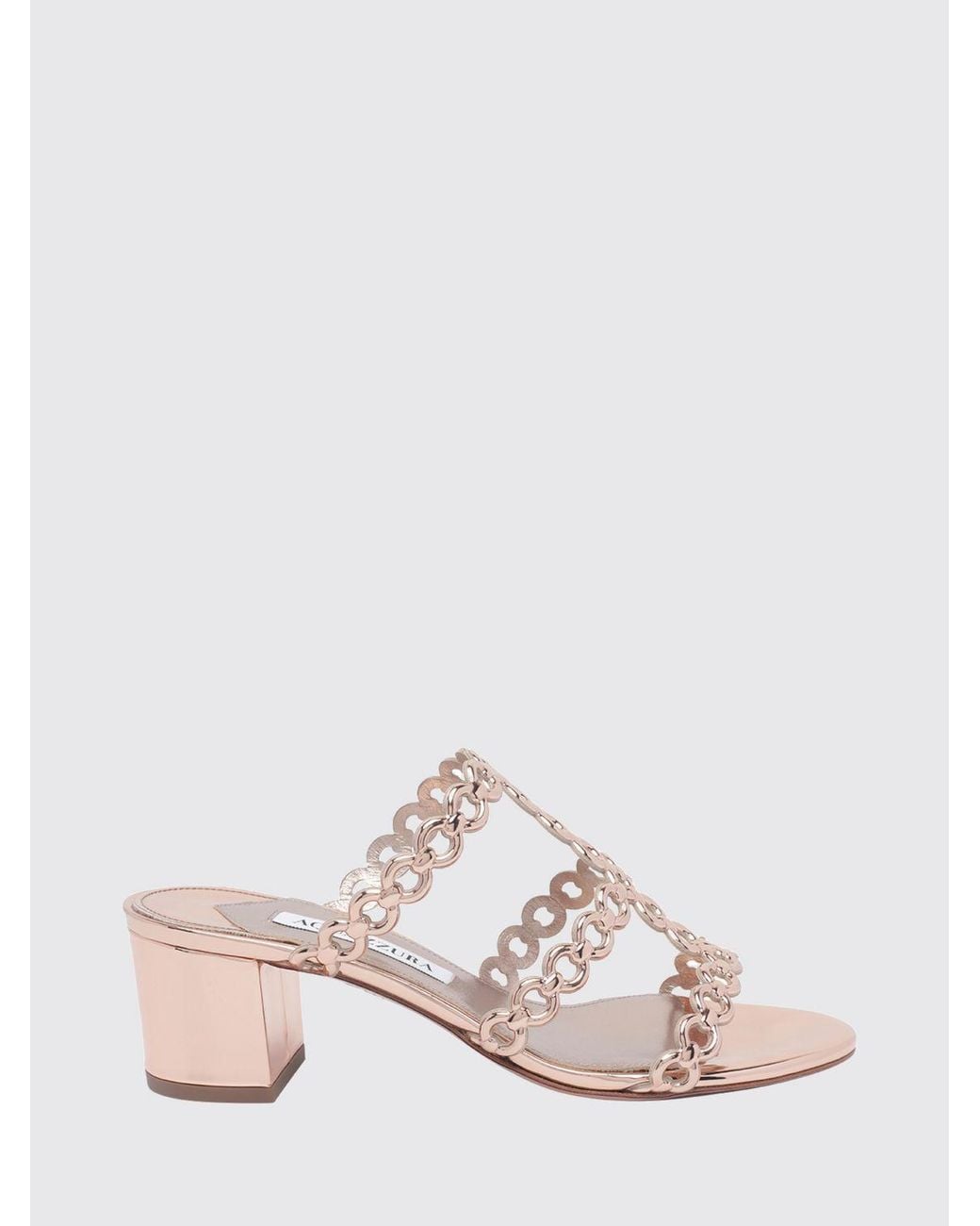 Aquazzura Pink Patent Leather Open-Toe Mid-Heel Mules