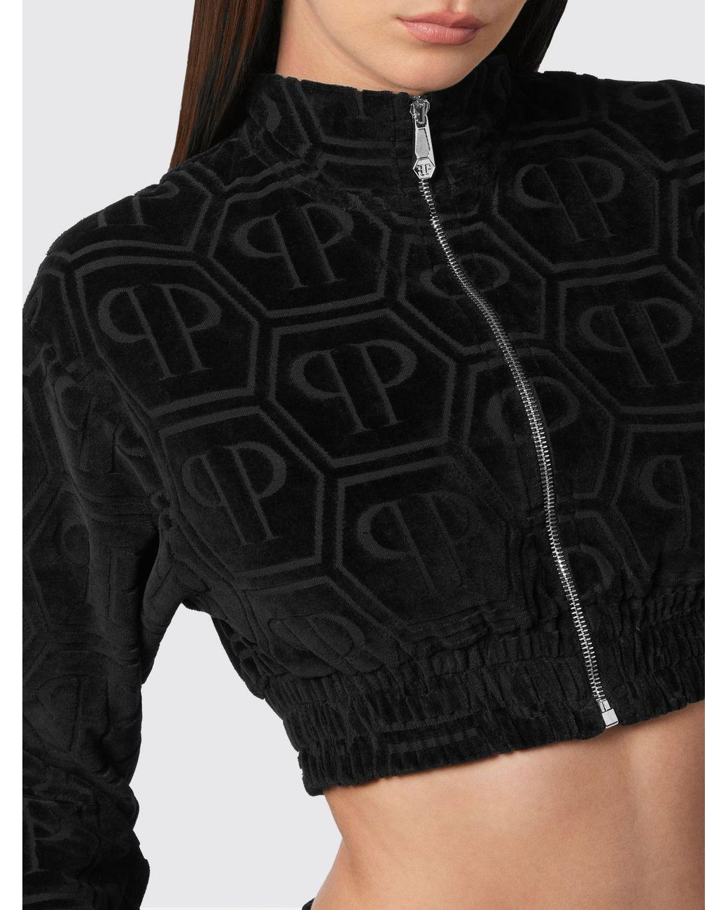 Philipp Plein Black Cotton Blend Cropped Sweatshirt