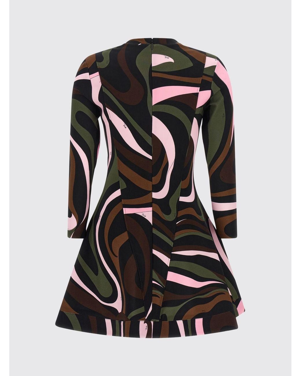 Emilio Pucci Green Marmo Print Viscose Flared Mini Dress With V-Neck