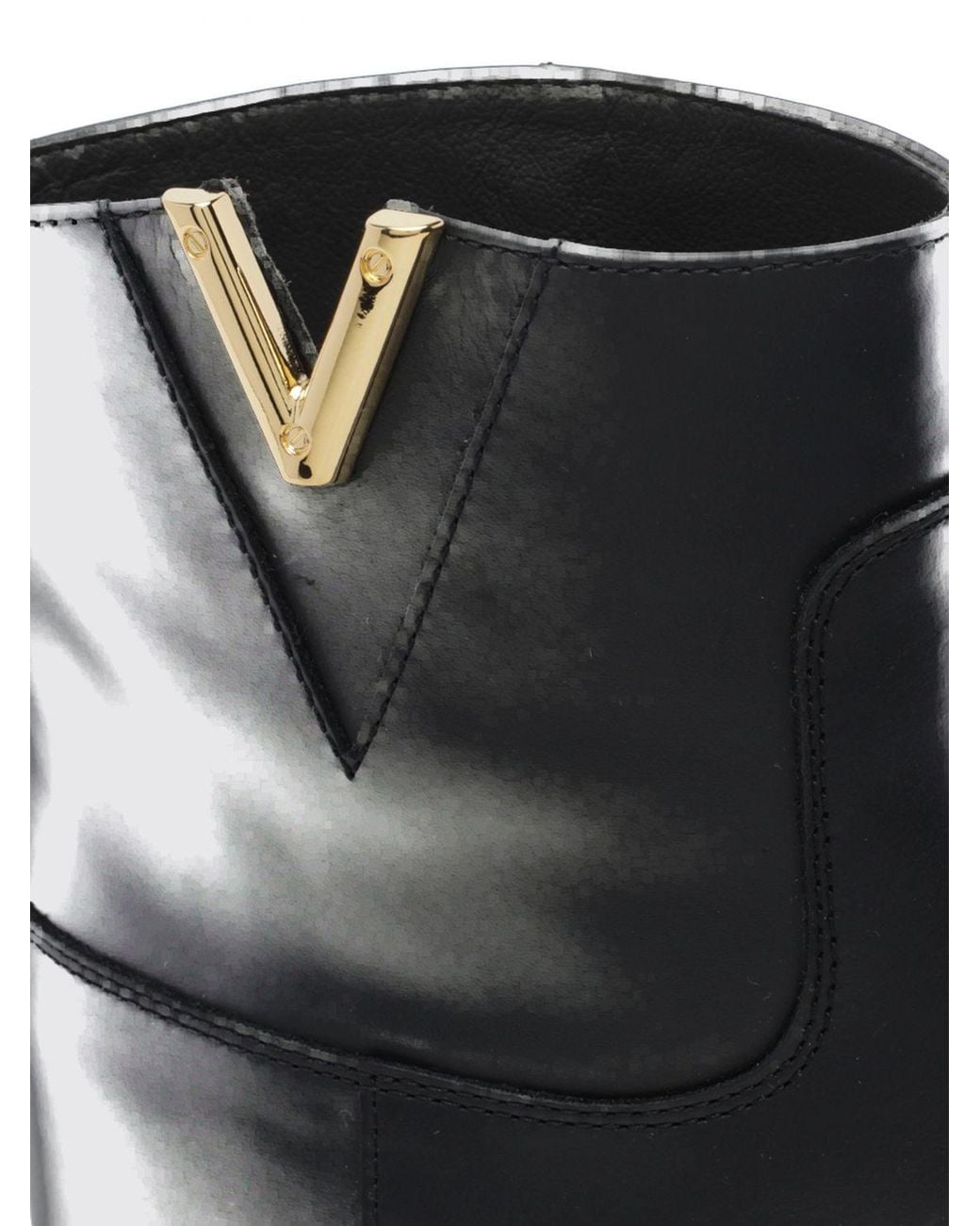 Via Roma 15 Black Calfskin Leather Ankle Boots With Wedge And Metal Logo