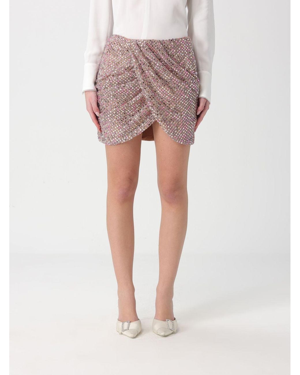 Self-Portrait Pink Mini Skirt With Embedded Rhinestones