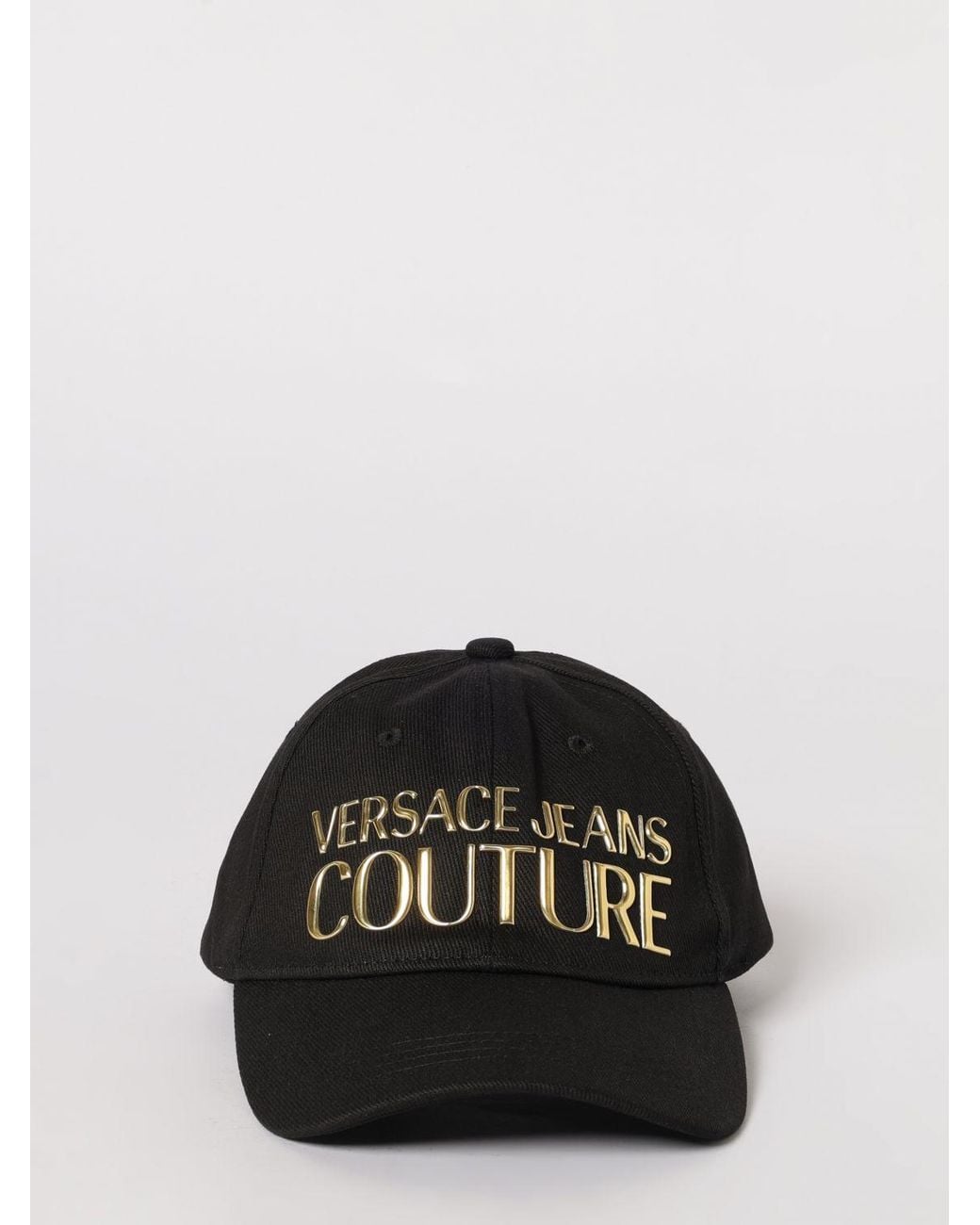 Versace Jeans Couture Black Cotton Twill Hat With Logo Print for men