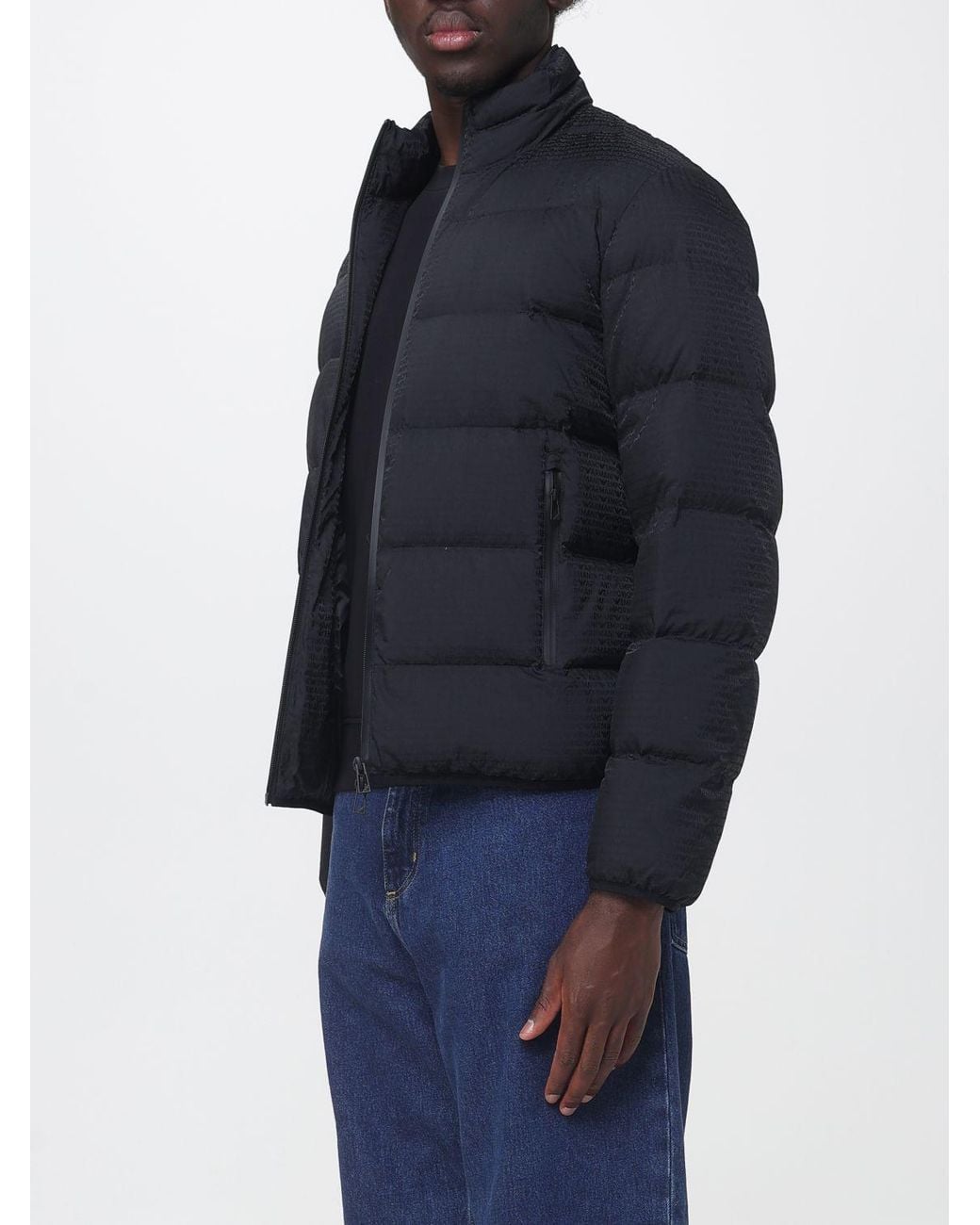 Emporio Armani Blue Quilted Nylon Down Jacket With High Neck And Eagle Logo for men