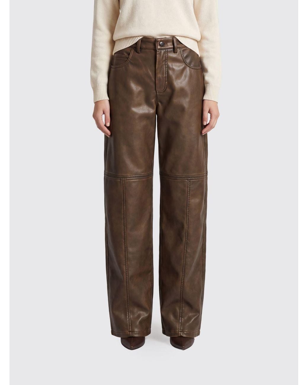 Pinko Brown Papavero Wide-Leg Faux Leather Trousers With A Mid-Rise Waist