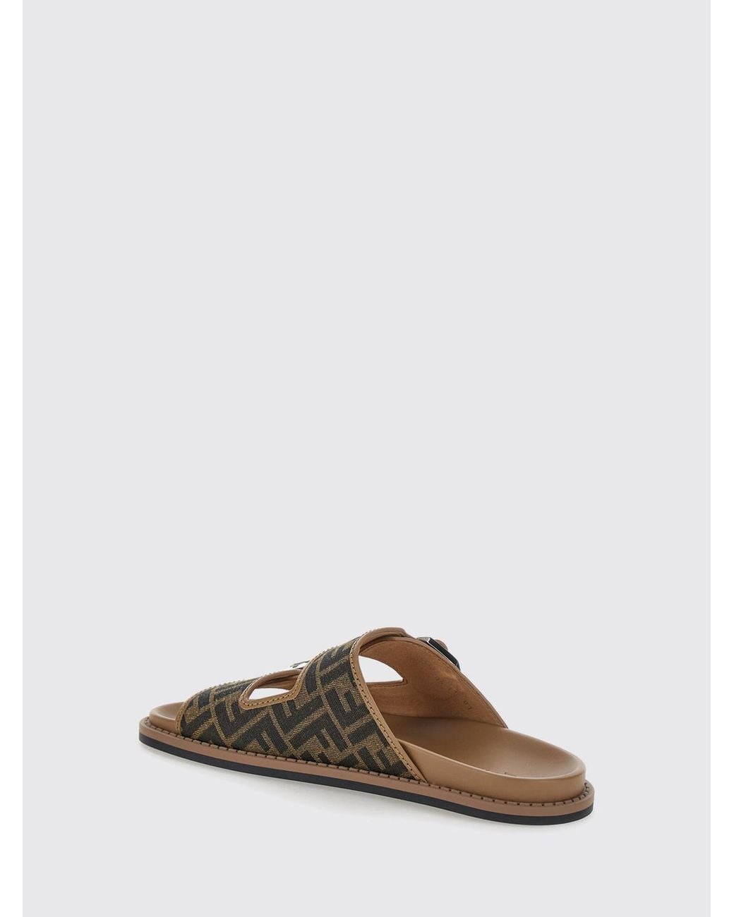 Fendi Flache Feel Sandalen Aus Leder Und Stoff Mit Ff-Monogramm Und Doppelriemen in Brown für Herren