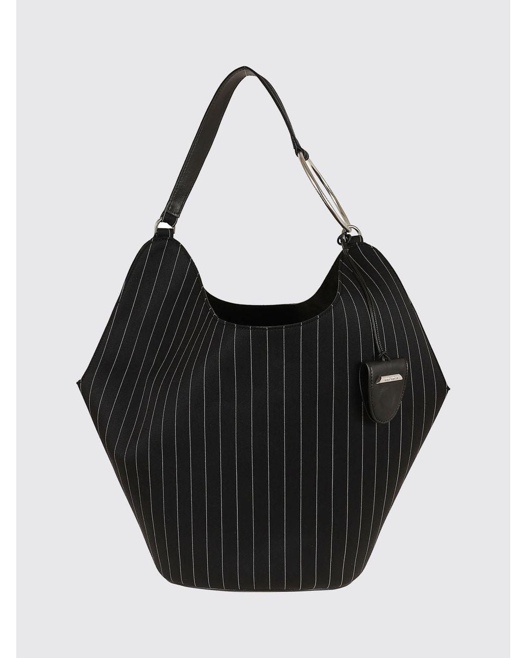 Dondup Black Pinstriped Wool Shoulder Bag With Removable Pouch