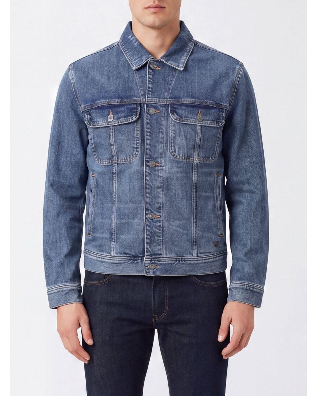 Emporio Armani Blue Short Cotton Denim Jacket With Flap Patch Pockets for men