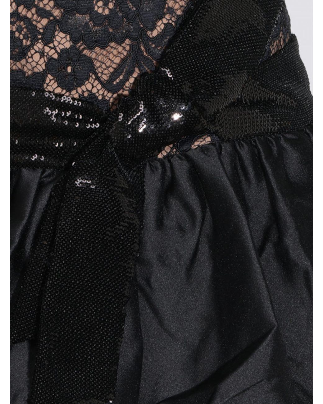 Self-Portrait Black Off-The-Shoulder Lace And Taffeta Balloon Mini Dress