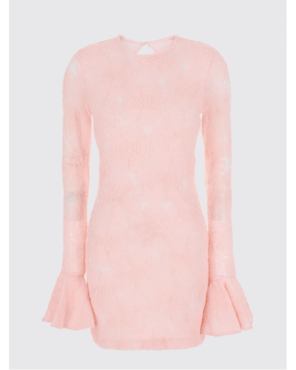ROTATE BIRGER CHRISTENSEN Pink Floral Print Mesh Slim Fit Mini Sheath Dress With Long Sleeves