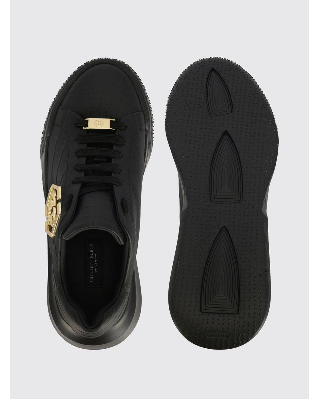 Philipp Plein Black Croc-Effect Leather Low-Top Trainers With Hexagon Logo for men
