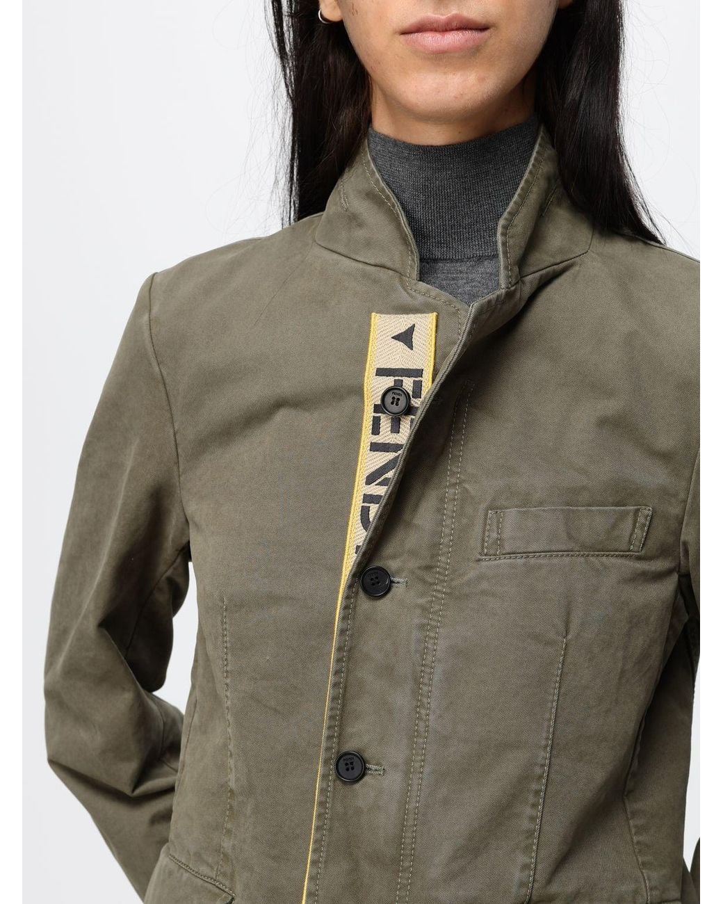 Fendi Green Cropped Cotton Blazer With High Neck And Flap Pockets
