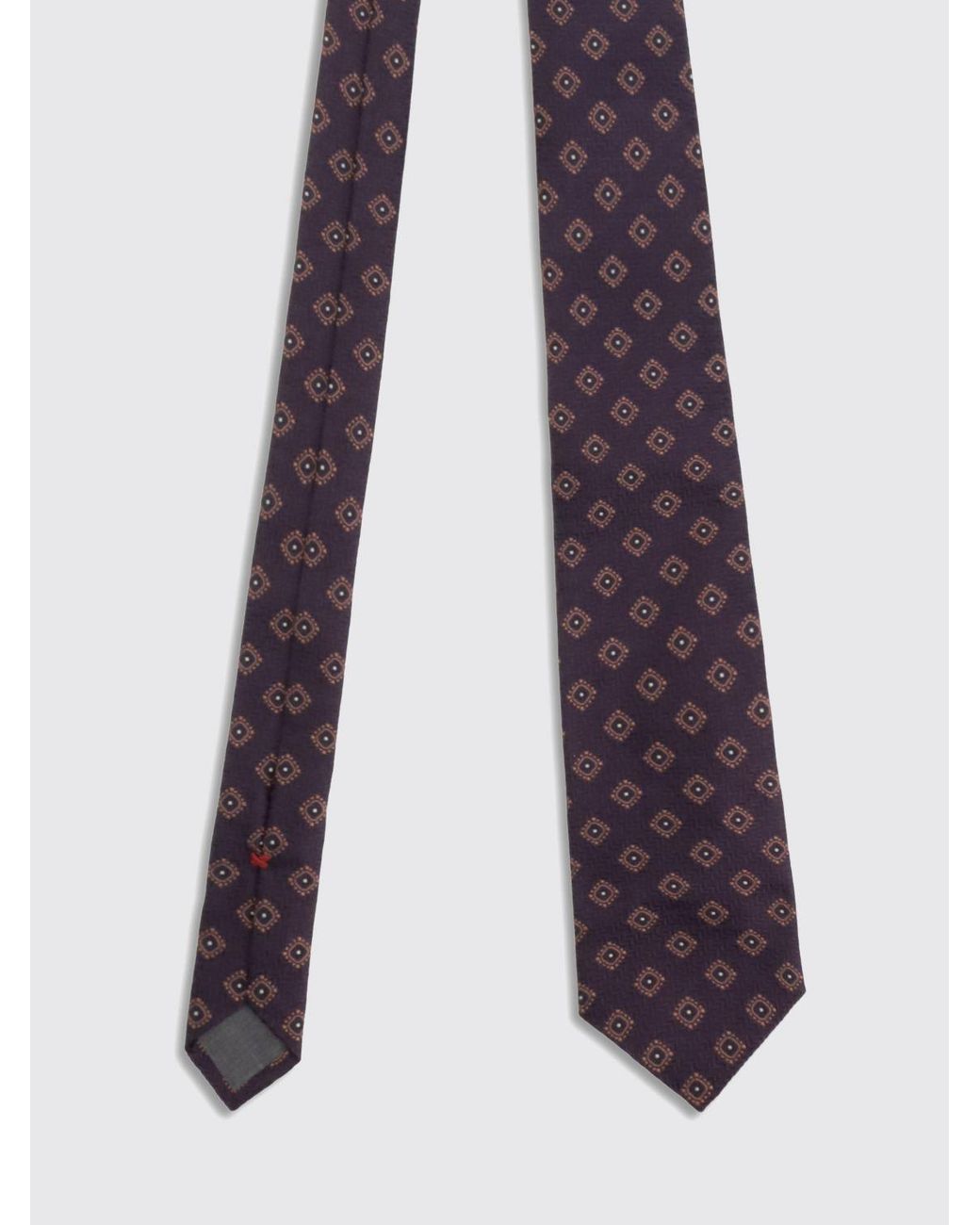 Brunello Cucinelli White Geometric Print Pure Silk Tie With Loop for men