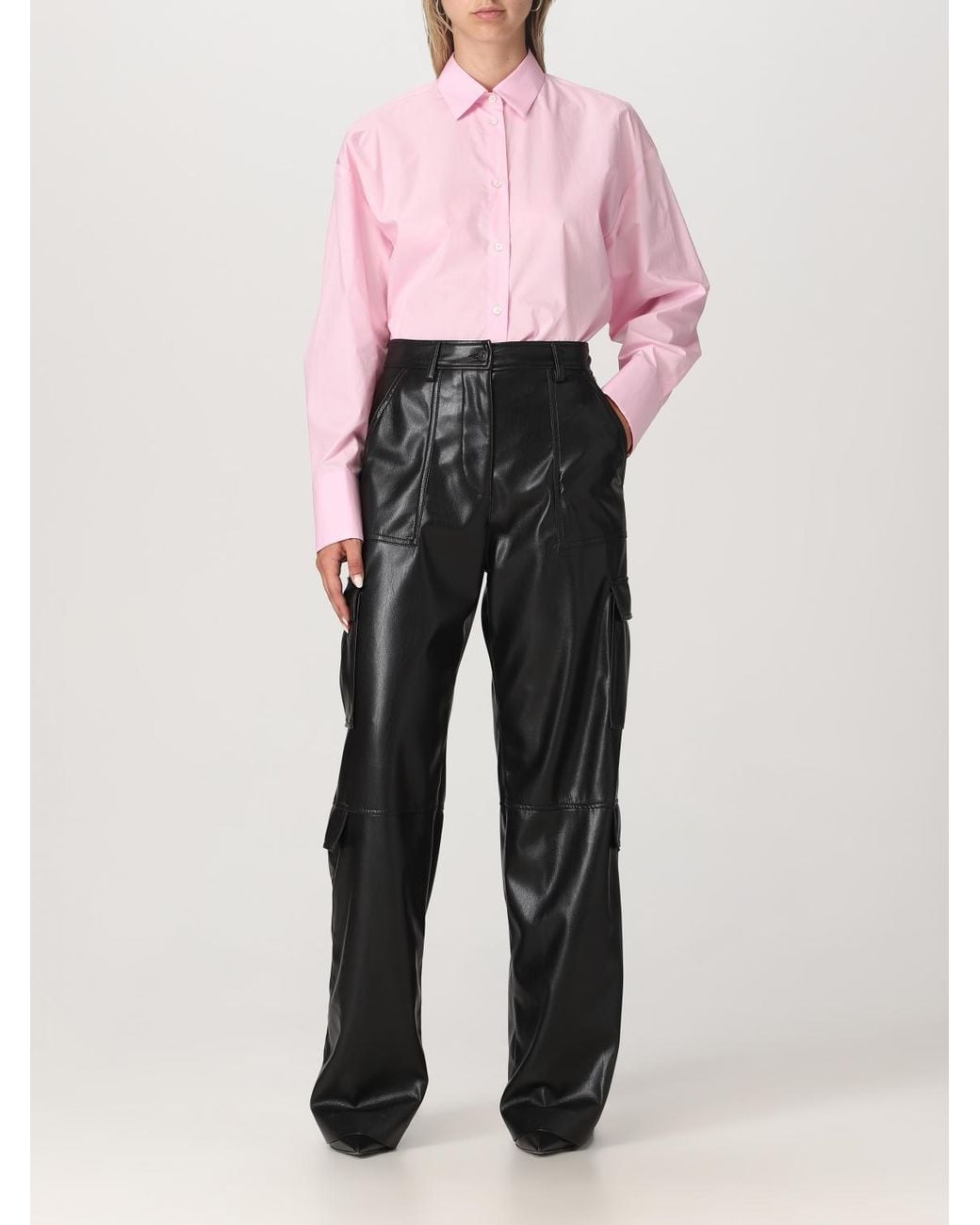 MSGM Black Pants In Synthetic Leather