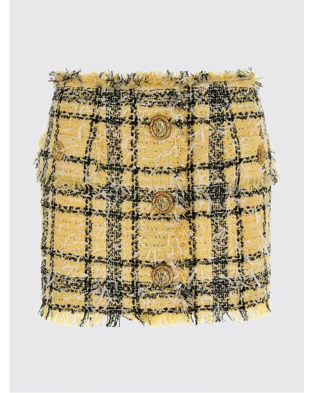 Balmain Yellow Tweed Check Mini Skirt