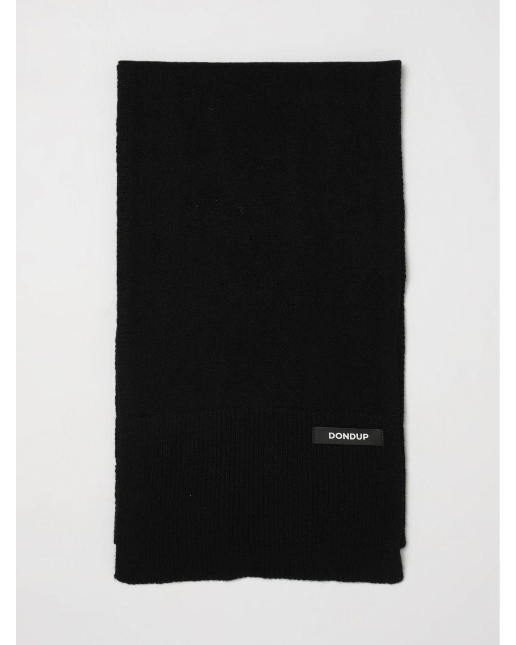 Dondup Black Ribbed Wool And Cashmere Blend Scarf With Applied Logo for men