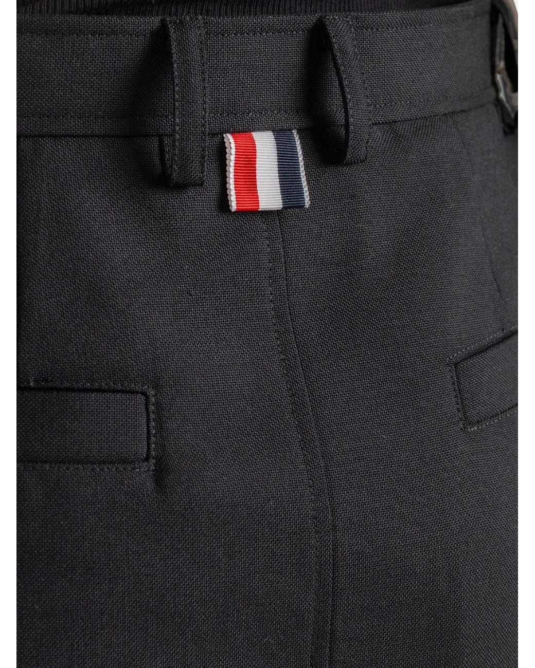 Thom Browne Black High-Waisted Wool Pencil Skirt With A Midi Length And Back Slit