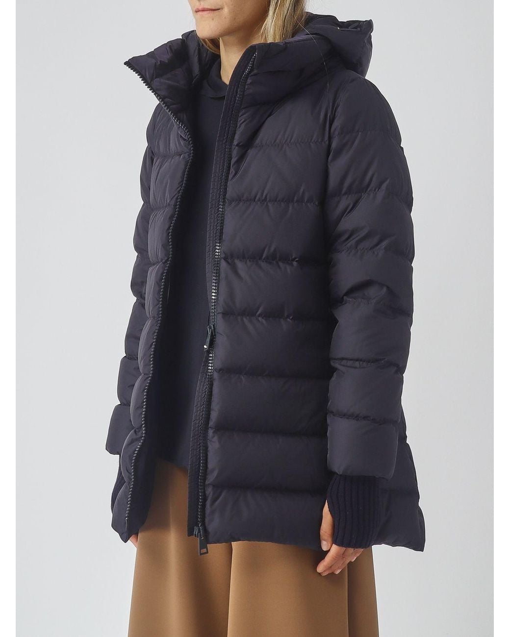 Herno Blue A-Shape Short Water-Repellent Nylon Down Jacket With Hood