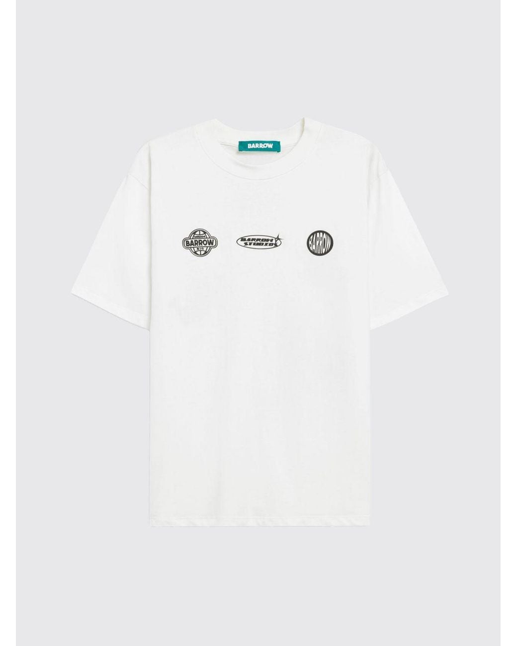 Barrow White Cotton T-Shirt With Graphic Print And Contrast Logo for men