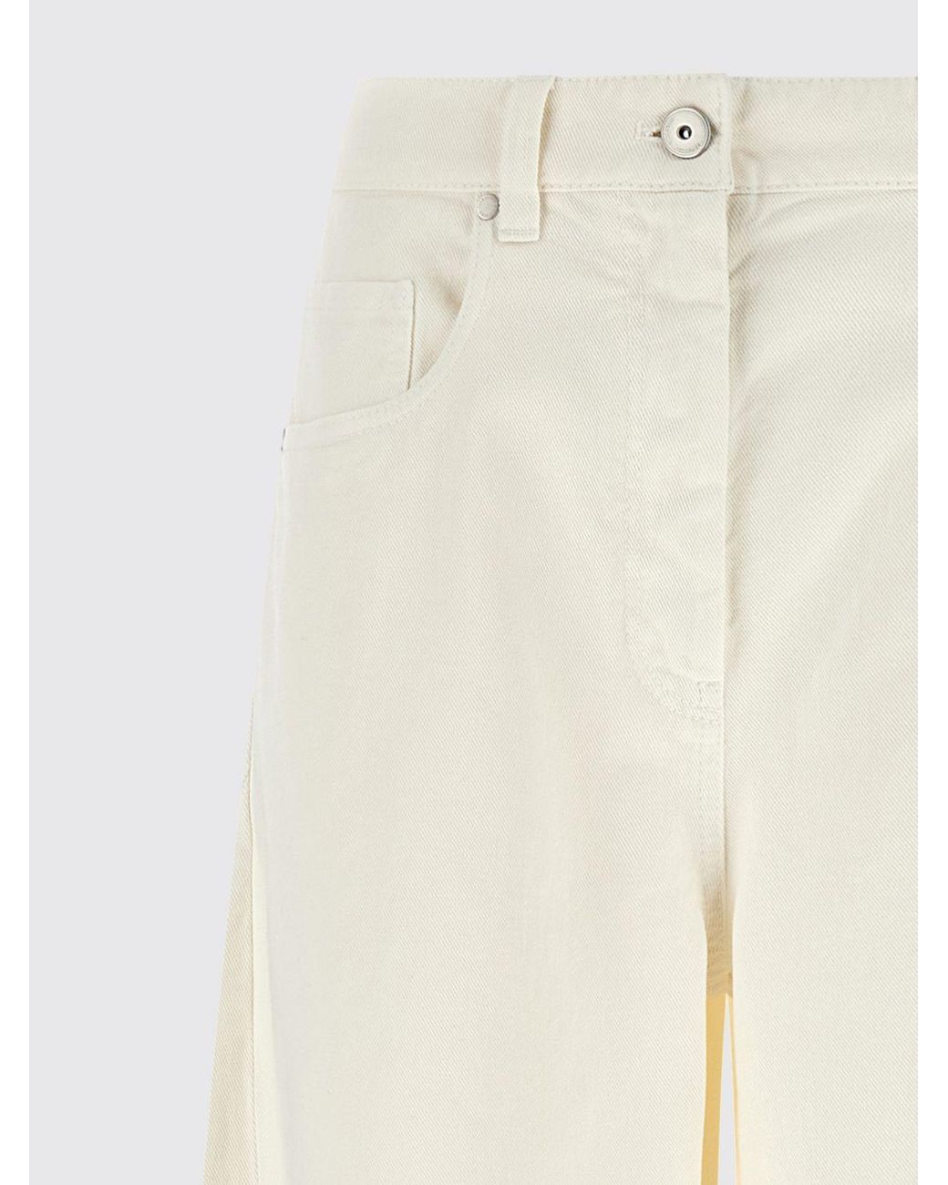 Brunello Cucinelli Natural High-Waisted Wide Leg Cotton Denim Jeans With Monili