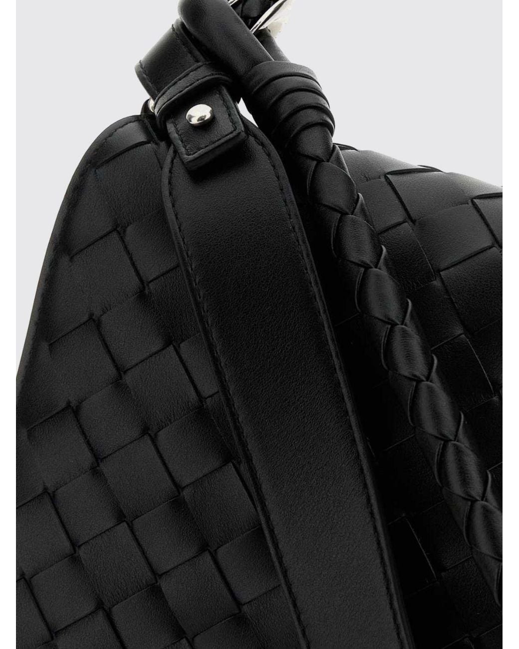 Bottega Veneta Black Swing Intrecciato Woven Calfskin Leather Messenger Bag for men