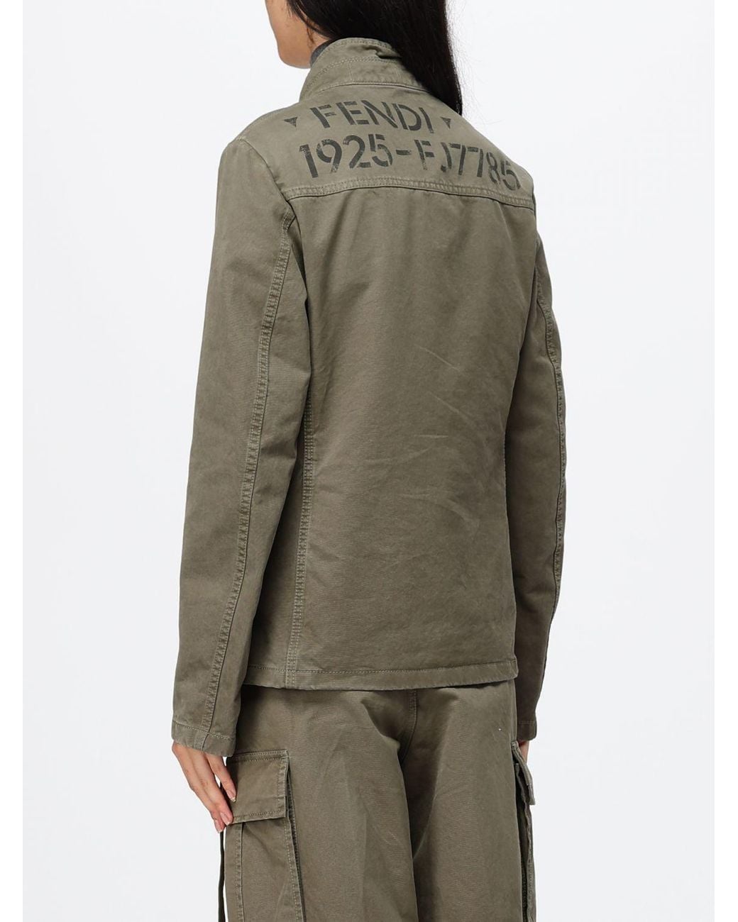Fendi Green Cropped Cotton Blazer With High Neck And Flap Pockets