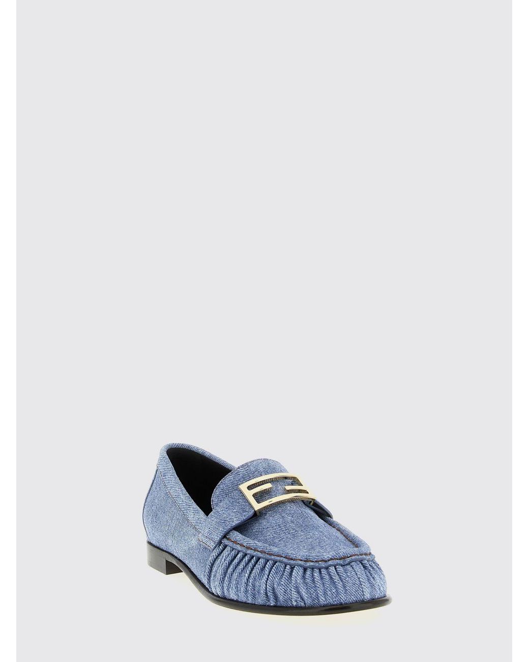 Fendi White Baguette Cotton Denim Loafers