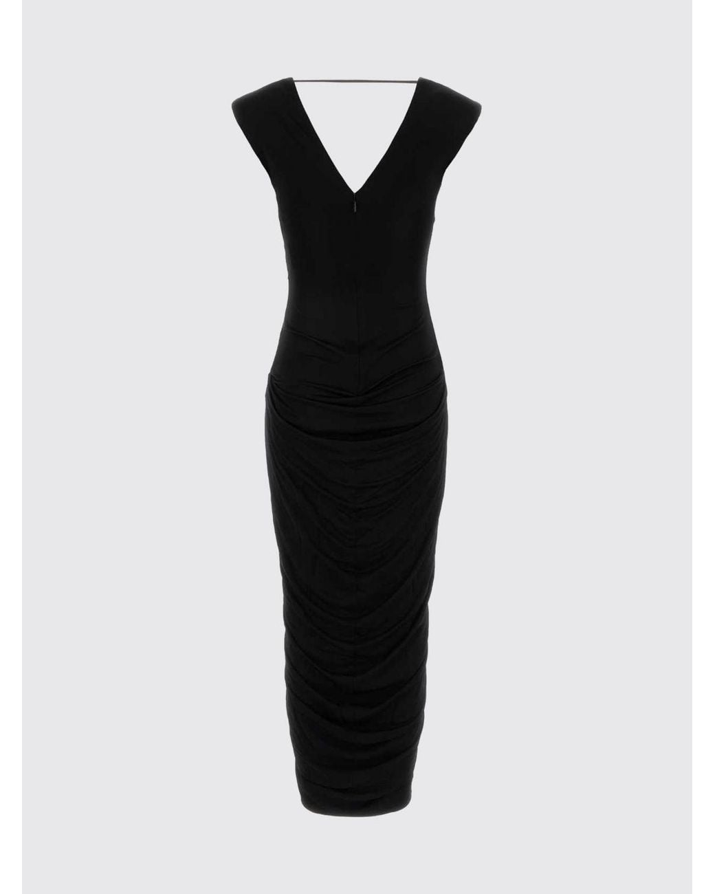 Versace Black Draped Off-The-Shoulder Jersey Midi Sheath Dress