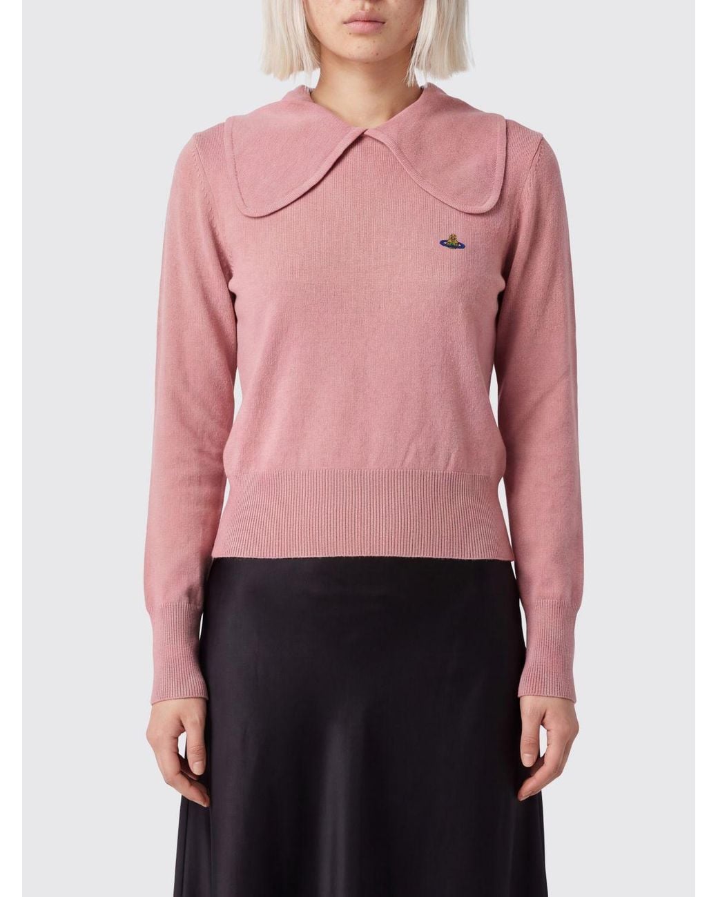 Vivienne Westwood Pink Wool Knit Polo With Sailor Collar And Orb Logo