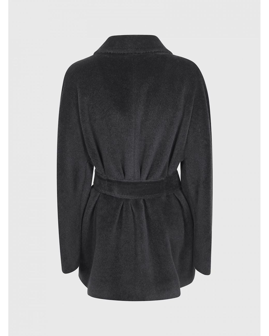 Tagliatore Black Short Alpaca Wool Robe Coat With Belt