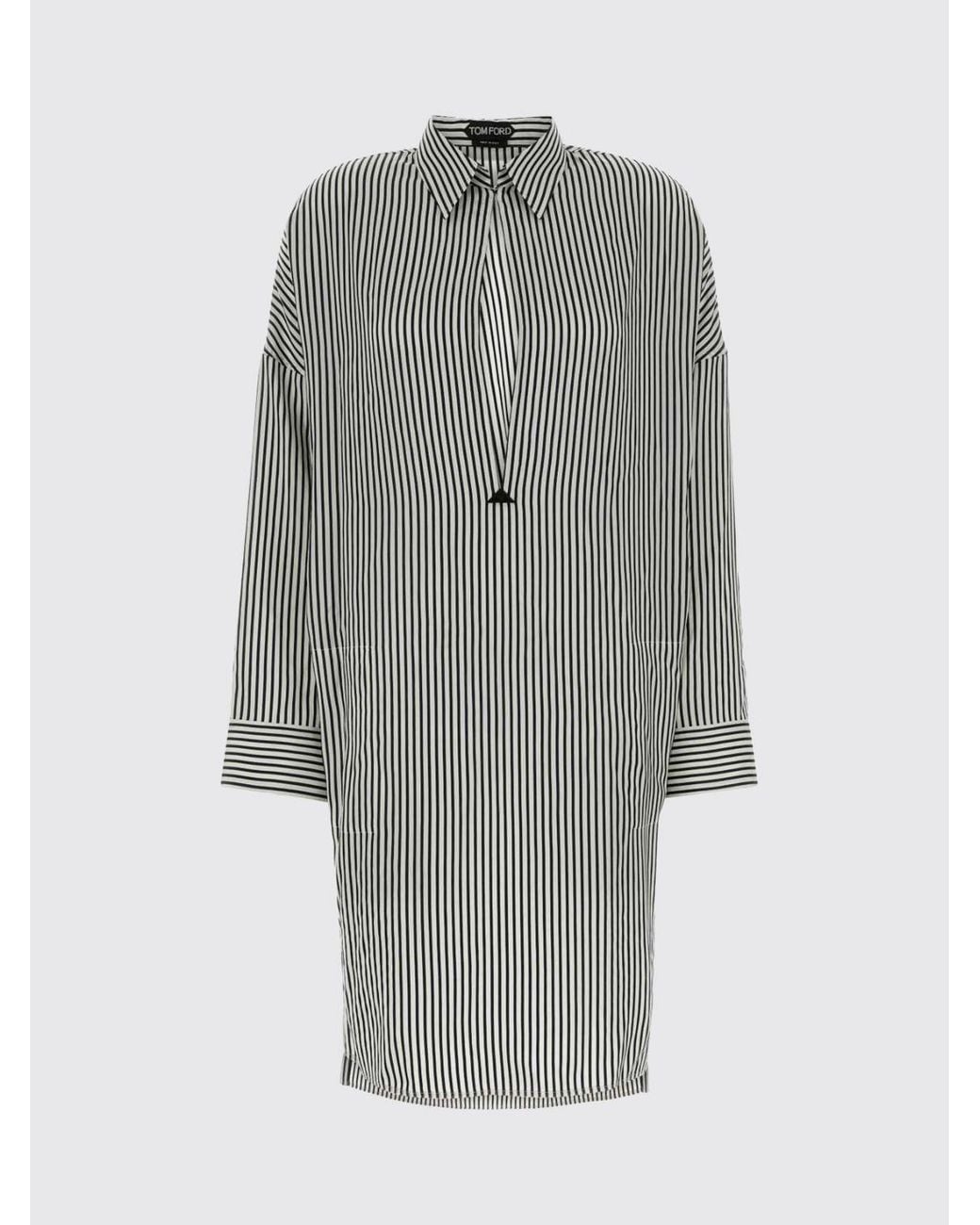 Tom Ford Gray Striped Silk Chemisier Dress
