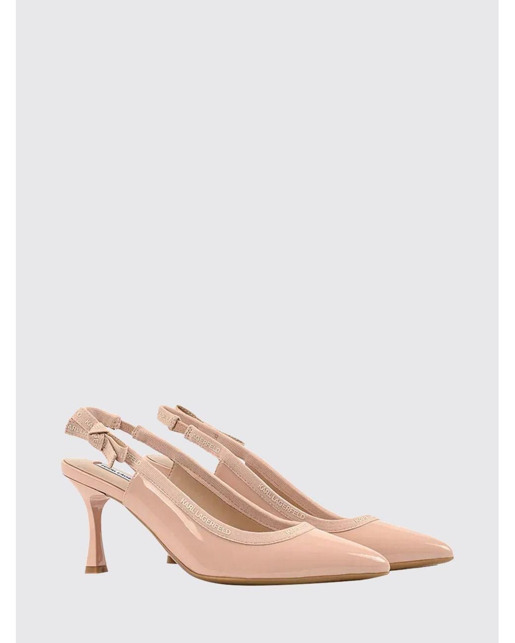 Karl Lagerfeld Pink Patent Leather Slingback Pumps With Mid-Heel And Bow
