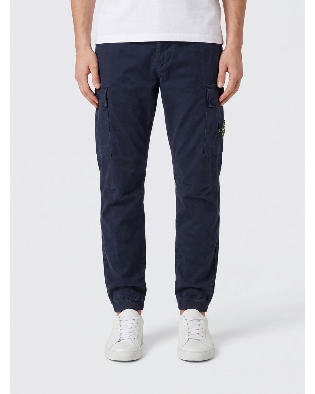 Stone Island Blue Slim Fit Stretch Technical Fabric Cargo Trousers With Compass Logo for men