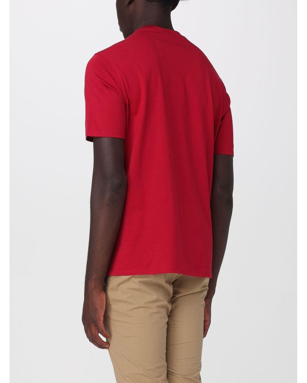 Emporio Armani Red Basic Cotton T-Shirt With Eagle for men
