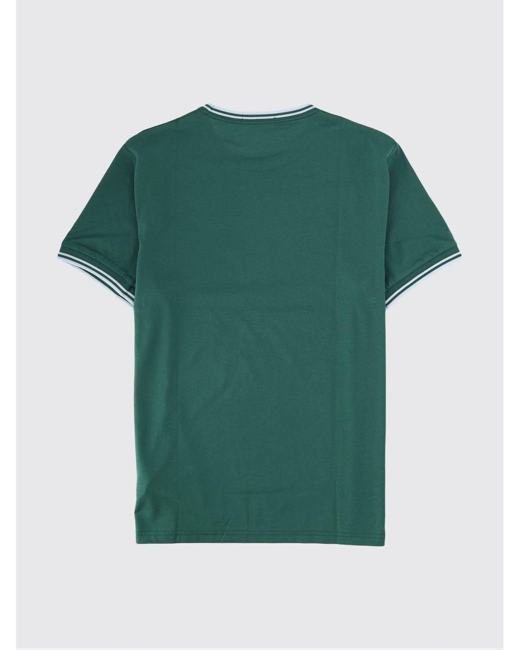 Fred Perry Green Slim Fit Cotton T-Shirt With Contrast Trims And Embroidered Logo for men