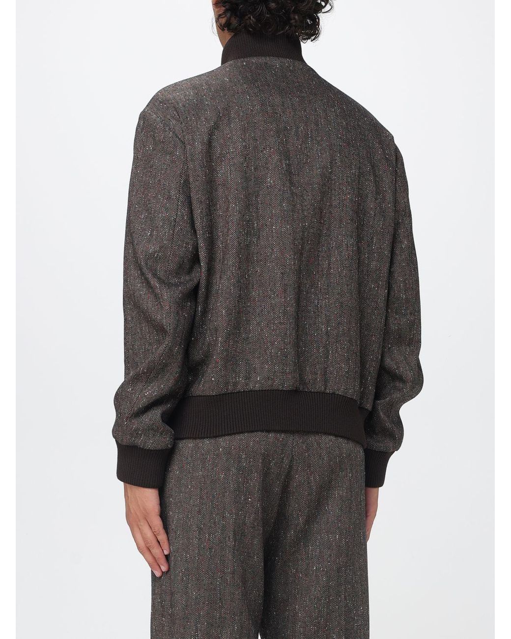 DSquared² Gray Chevron Wool-Blend Bomber Jacket With Turtleneck Collar for men