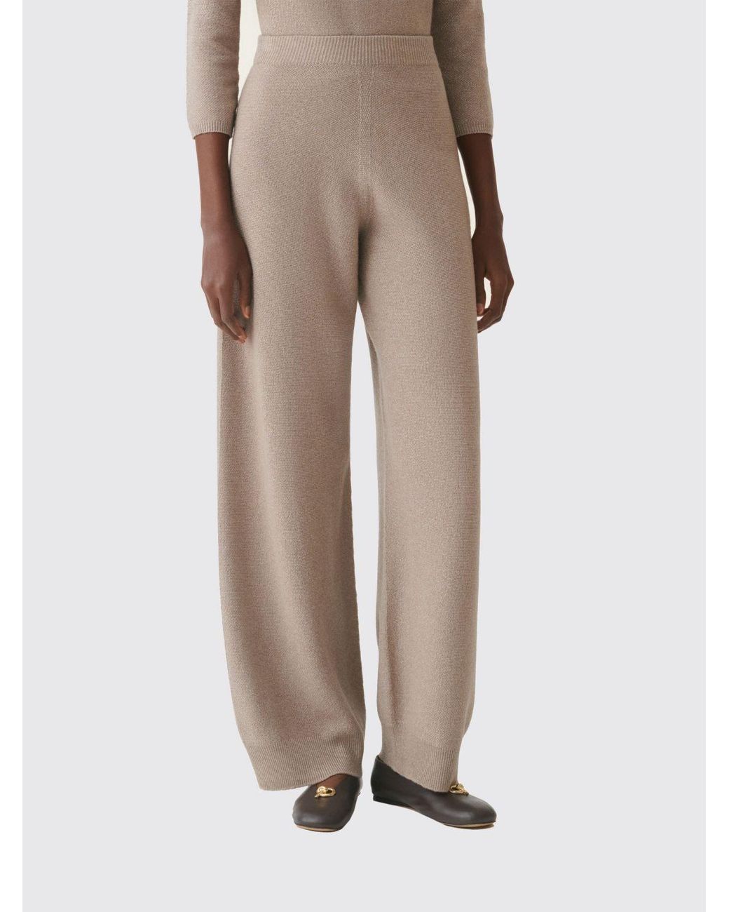 Fabiana Filippi Natural High-Waisted Wide-Leg Knit Trousers