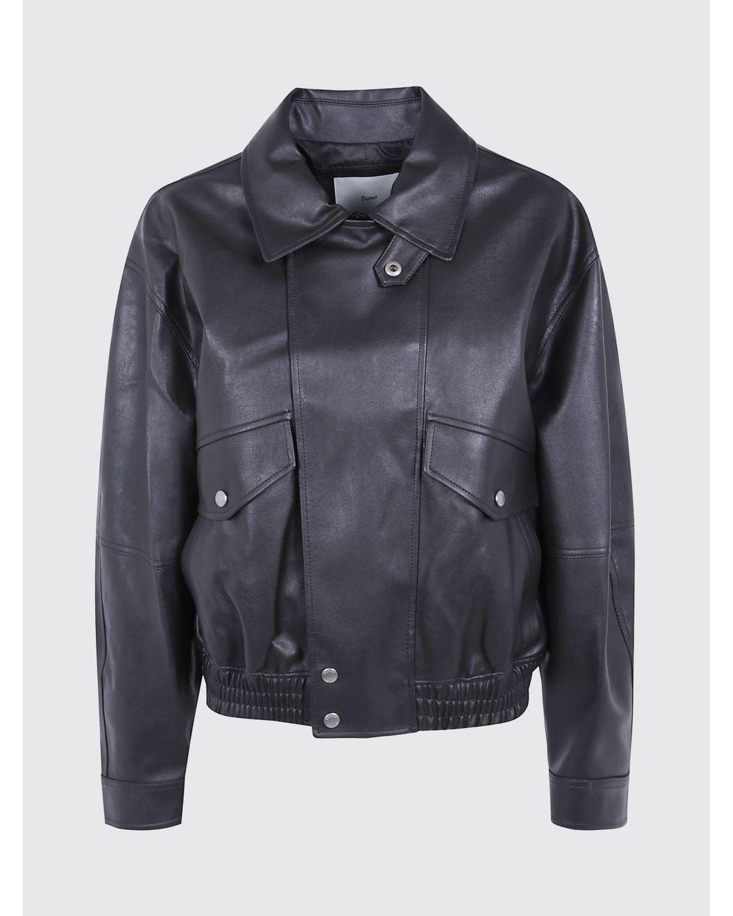 DUNST Blue Double-Breasted Faux Leather Biker Jacket With Dropped Shoulders