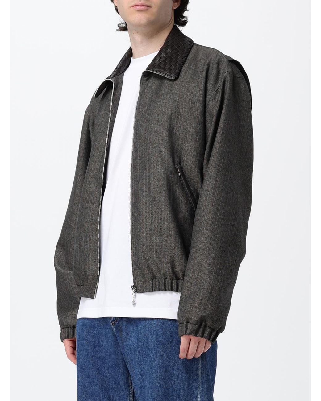 Bottega Veneta Black Wool And Mohair Blend Bomber Jacket With Leather Collar for men