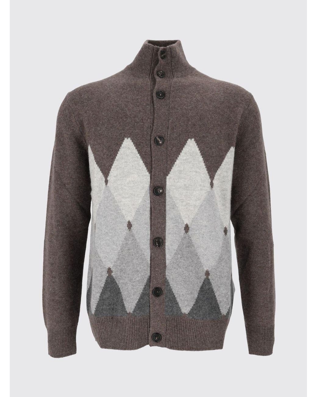 Ballantyne Gray High-Neck Diamond Jacquard Cardigan for men