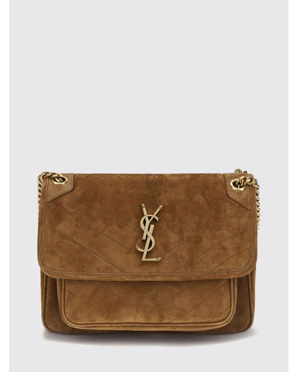 Saint Laurent Brown Medium Niki Suede Shoulder Bag With Chevron Pattern