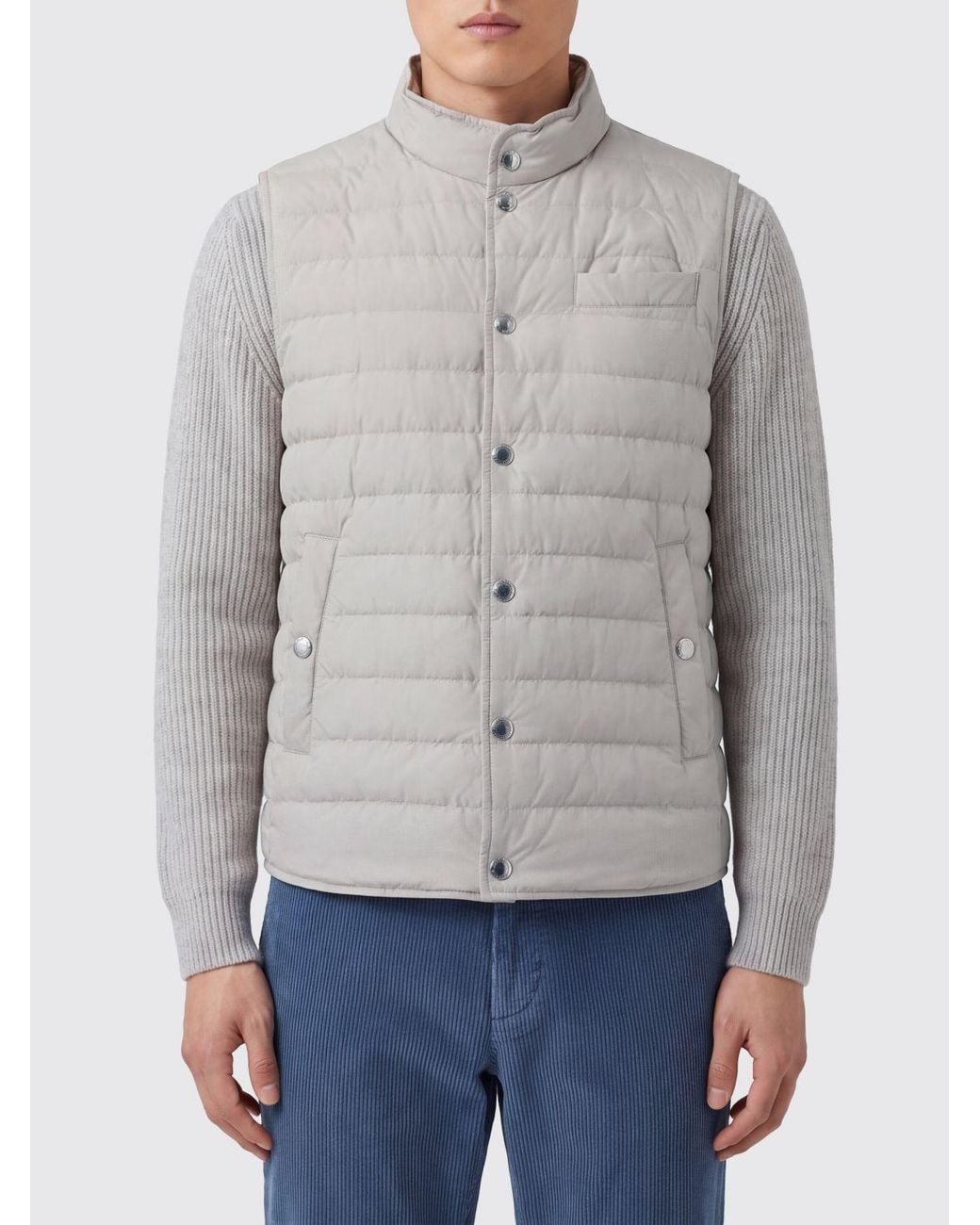 Brunello Cucinelli Gray Water-Repellent Nylon Padded Gilet With High Neck for men